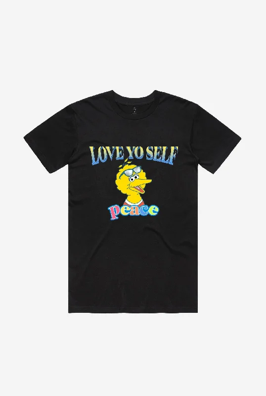 Big Bird Love Yo Self Rap T-Shirt - Black Front Pockets Side Pockets Patch Pockets