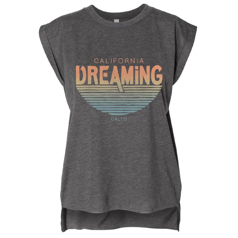 California Dreaming Rolled Sleeve Tank navy tank top