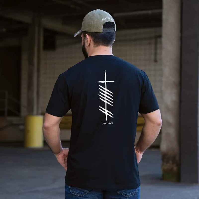 Ogham Love T-Shirt, Black Collared Crew Neck Turtle Neck