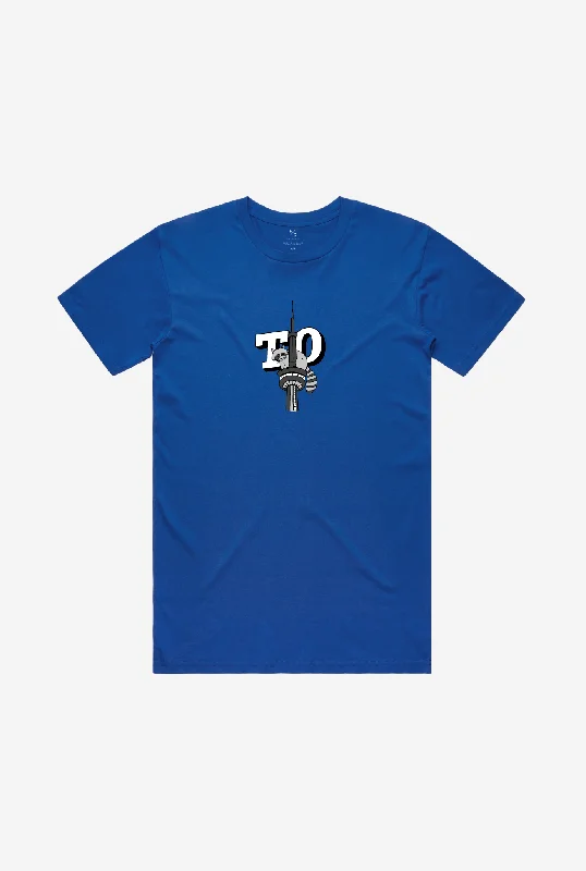 CN Tower Raccoon T-Shirt - Royal V-Neck T-Shirt Long Sleeve Cotton