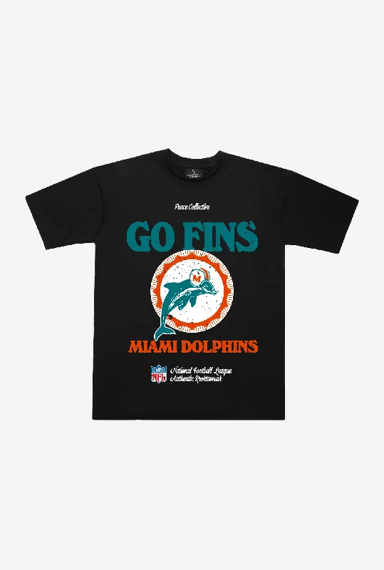 Miami Dolphins Vintage Ad Heavyweight T-Shirt - Black Notch Collar Peter Pan Collar Cowl Neck