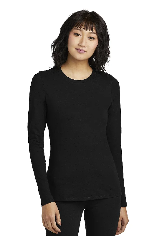 District Womens Perfect Blend CVC Long Sleeve Crewneck T-Shirt - Black - New Mesh Fabric Canvas Fabric Denim Fabric