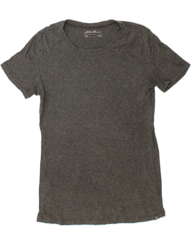 EDDIE BAUER Womens T-Shirt Top UK 16 Large Grey Cotton Chenille Brocade Lace