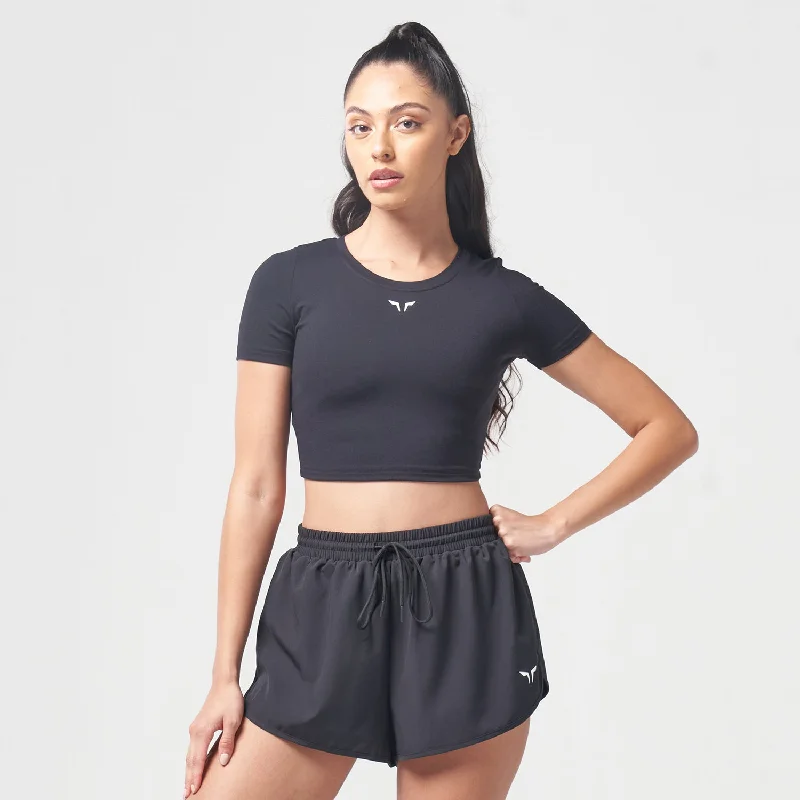Essential Cropped Tee AW22 - Black Satin Blend Silk Blend Wool Blend