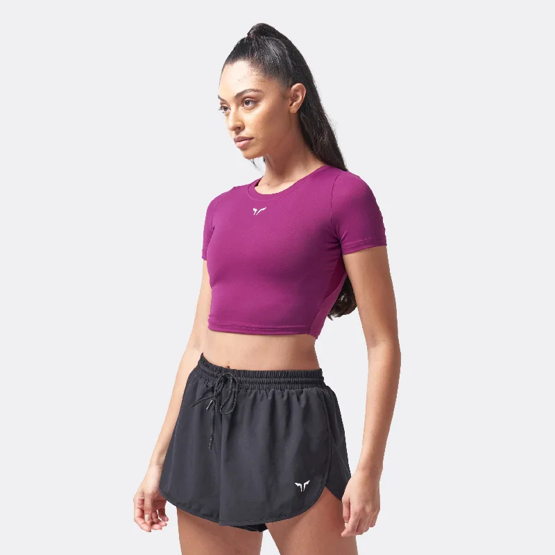 Essential Cropped Tee - Dark Purple Houndstooth Herringbone Solid