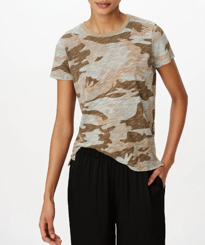 Slub Jersey Camo Schoolboy Short Sleeve Crew Neck Tee - Faded Army-Multi Houndstooth Herringbone Solid