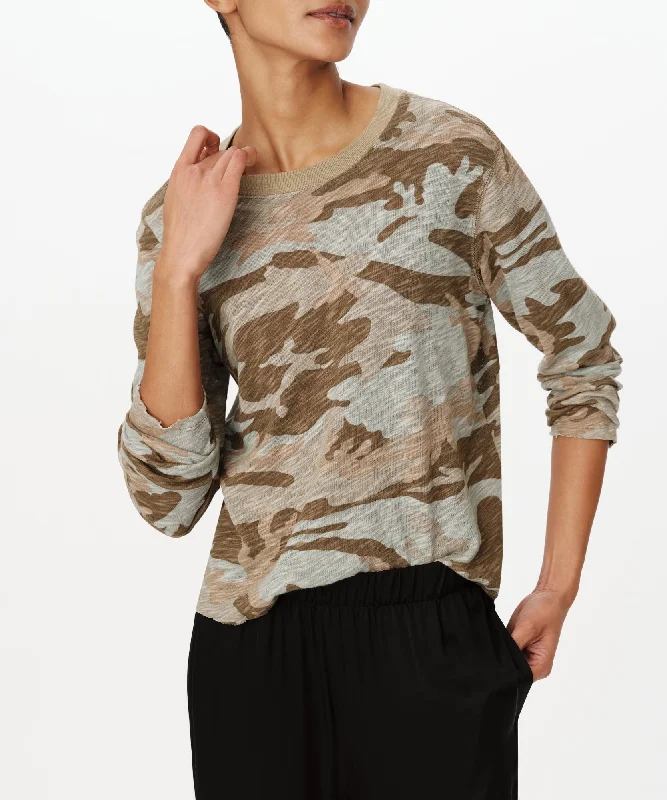 Slub Jersey Long Sleeve Destroyed Wash Crop Tee - Faded Army-Multi Chenille Brocade Lace