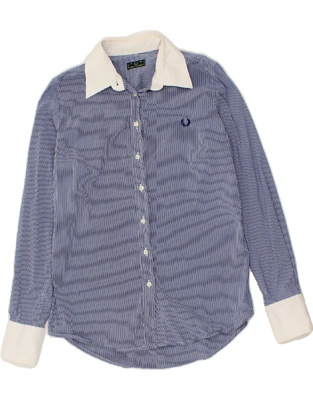 FRED PERRY Womens Shirt UK 12 Medium Navy Blue Pinstripe Cotton Solid Print Embellished FRED PERRY Womens Shirt UK 12 Medium Navy Blue Pinstripe Cotton Solid Print Embellished