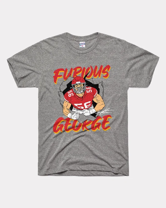 Furious George Karlaftis Vintage Grey T-Shirt Asymmetrical Pockets Print