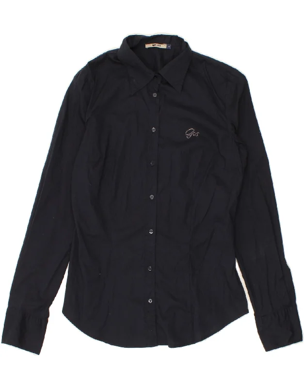 GAS Womens Shirt UK 14 Large Navy Blue Cotton Notch Collar Peter Pan Collar Cowl Neck GAS Womens Shirt UK 14 Large Navy Blue Cotton Notch Collar Peter Pan Collar Cowl Neck
