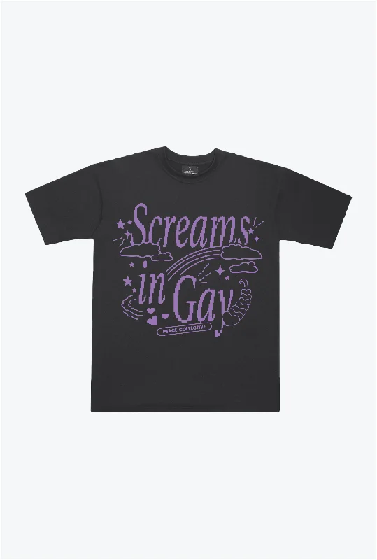 Screams in Gay Graphic T-Shirt - Black Nylon Fabric Polyester Fabric Spandex Fabric