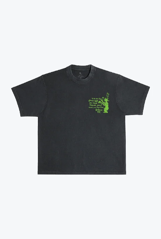 Green Eggs and Ham Quote T-Shirt - Pigment Dye Black Hooded Caped Shawl Collar