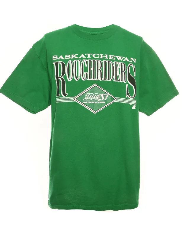 Green Printed T-shirt - M Solid Print Embellished