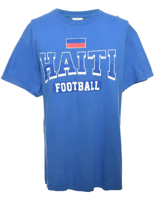 Haiti Blue Football Sports T-shirt - M Polka Dot Checkered Tartan