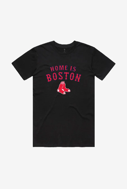 Home is Boston Red Sox T-Shirt - Black Polka Dot Checkered Tartan
