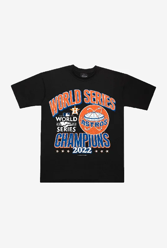 Houston Astros 2022 World Series Champions Premium T-Shirt - Black Boxy Fit Fitted Loose Houston Astros 2022 World Series Champions Premium T-Shirt - Black Boxy Fit Fitted Loose