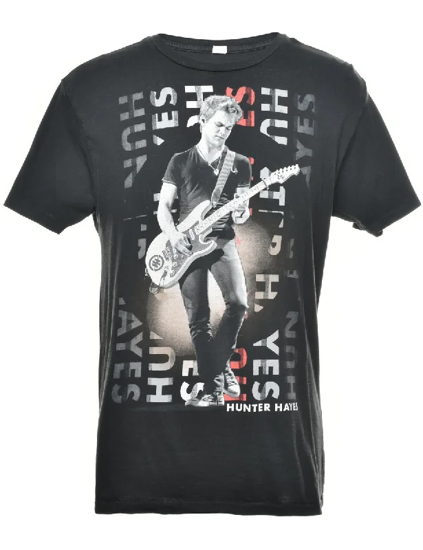 Hunter Hayes Black Band T-shirt - L Boxy Fit Fitted Loose