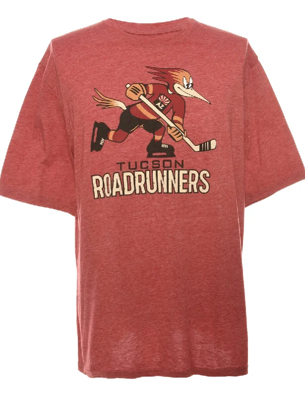 Ice Hockey Tucson Roadrunners Red Sports T-shirt - L Print Jacquard Patchwork