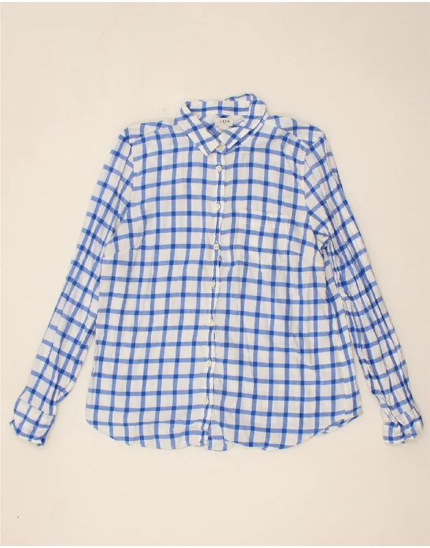 J. CREW Womens Shirt UK 14 Medium Blue Check Cotton Houndstooth Herringbone Solid