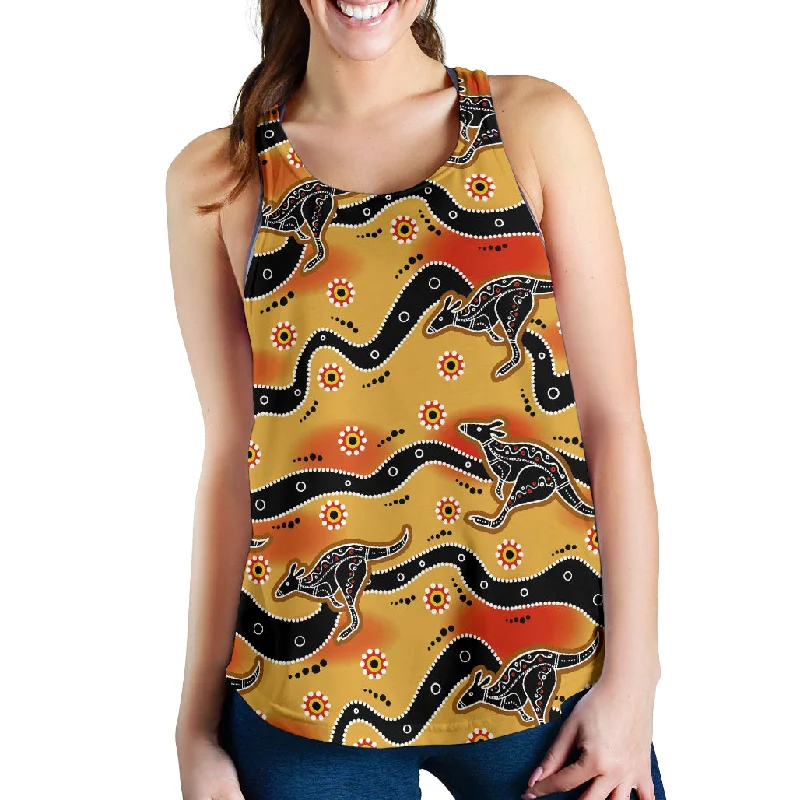 Kangaroo Australian aboriginal art pattern Women Racerback Tank Top striped tank top