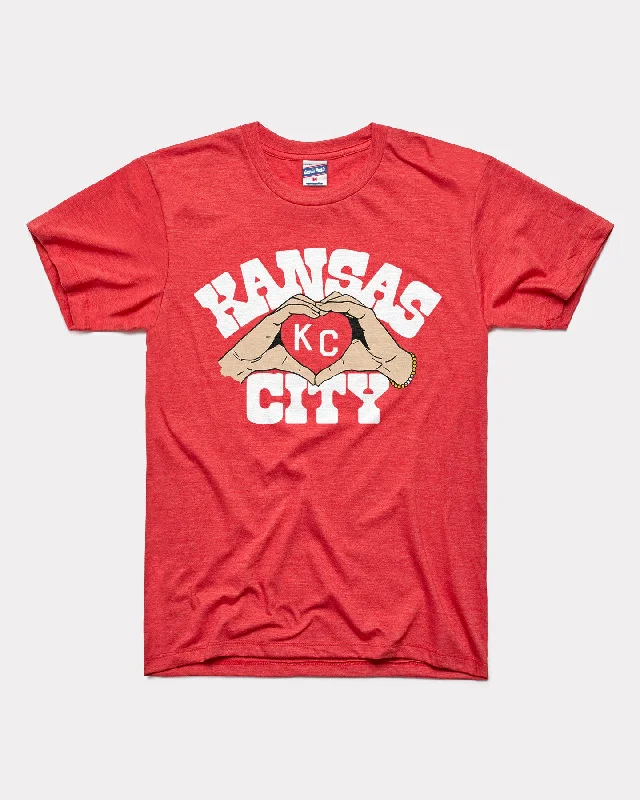 KC Heart Hands Red T-Shirt Ribbed Striped Patterned