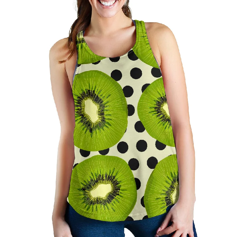 kiwi black dot background Women Racerback Tank Top lavender tank top