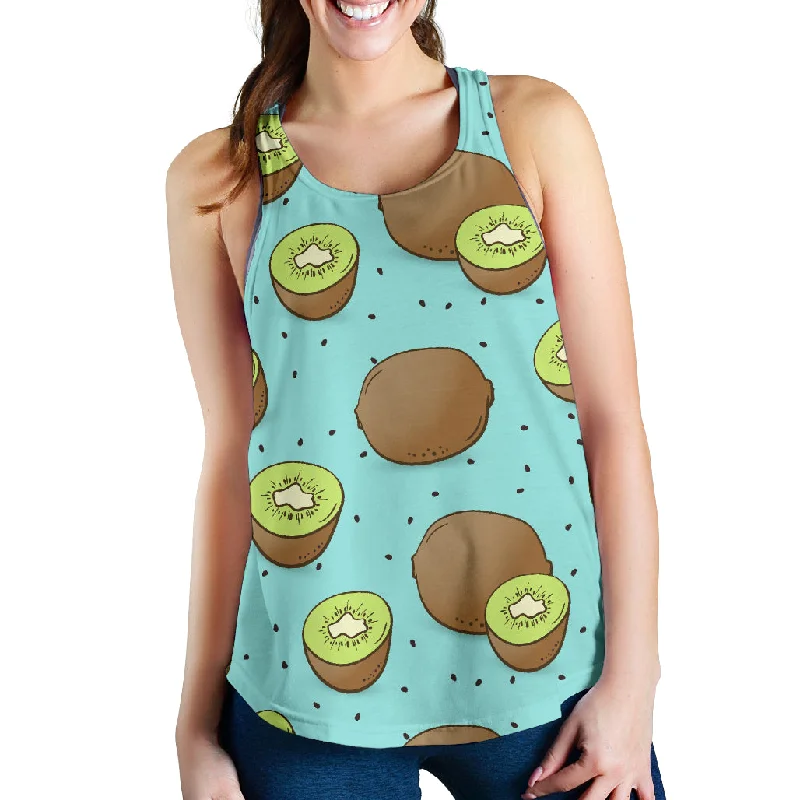 Kiwi blue background Women Racerback Tank Top pastel tank top