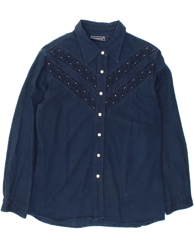 LAFEI NIER Womens Denim Shirt UK 16 Large Navy Blue Cotton Rayon Velvet Corduroy