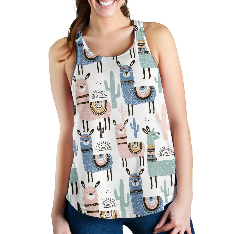 lama Alpaca cactus hand drawn pattern Women Racerback Tank Top fashionable tank top