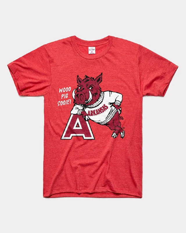 Leaning Hog Wooo Pig Sooie! Arkansas Red T-Shirt Striped Floral Plaid