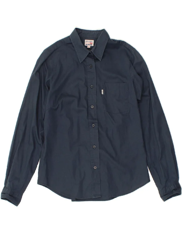 LEVI'S Womens Shirt UK 12 Medium Navy Blue Cotton Asymmetrical Pockets Print
