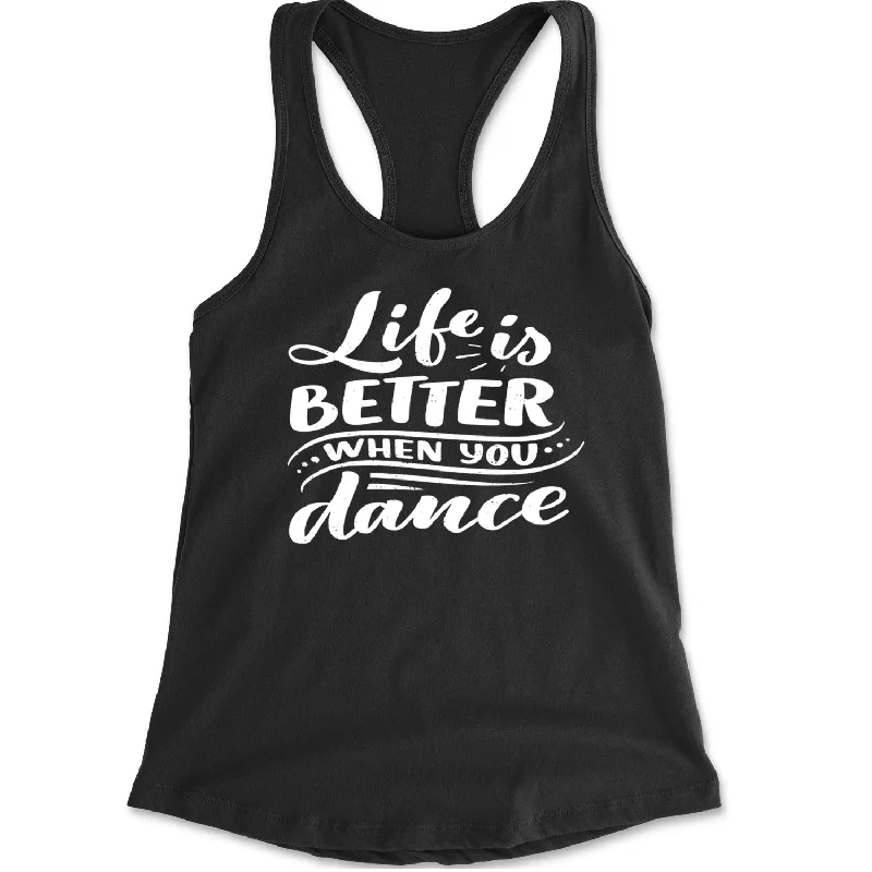 Life is Better When You Dance Racerback Tank Top for Women lemon yellow tank