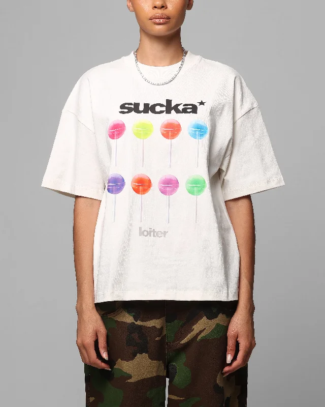 Loiter Sucka T-Shirt Off White Solid Color Striped Floral