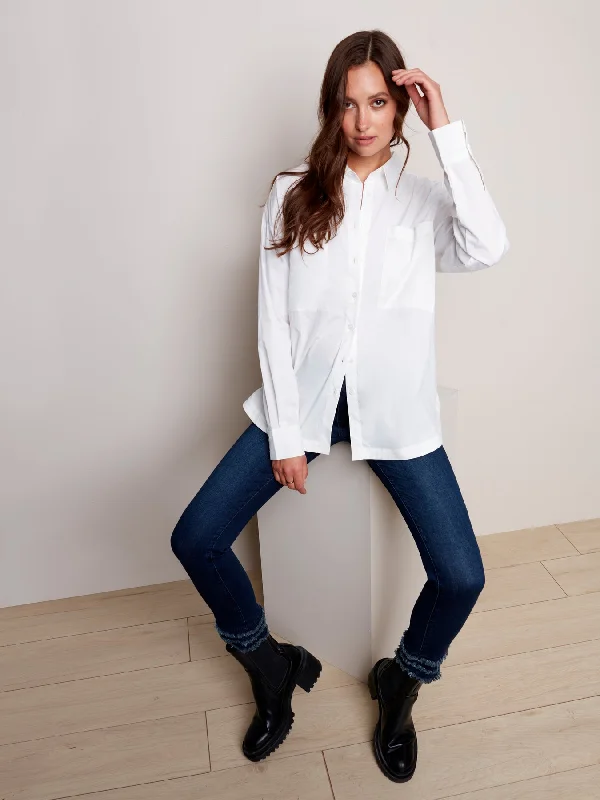 LOOSE POPLIN SHIRT Asymmetrical Pockets Print