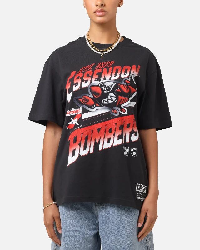 Mitchell & Ness Essendon Bombers Mascot Character T-Shirt Faded Black Satin Fabric Silk Fabric Chiffon Fabric