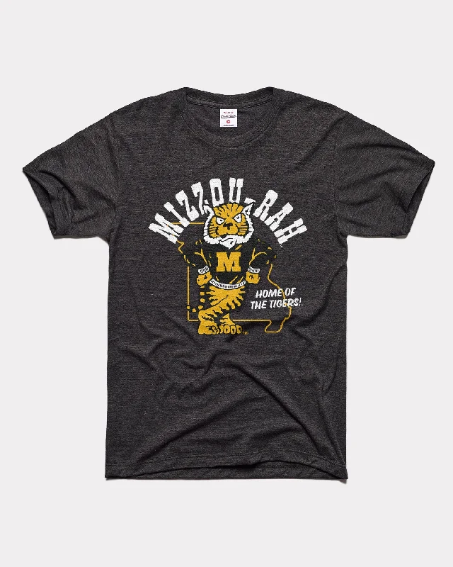 Mizzou-Rah Home of the Tigers Black T-Shirt Solid Color Striped Floral