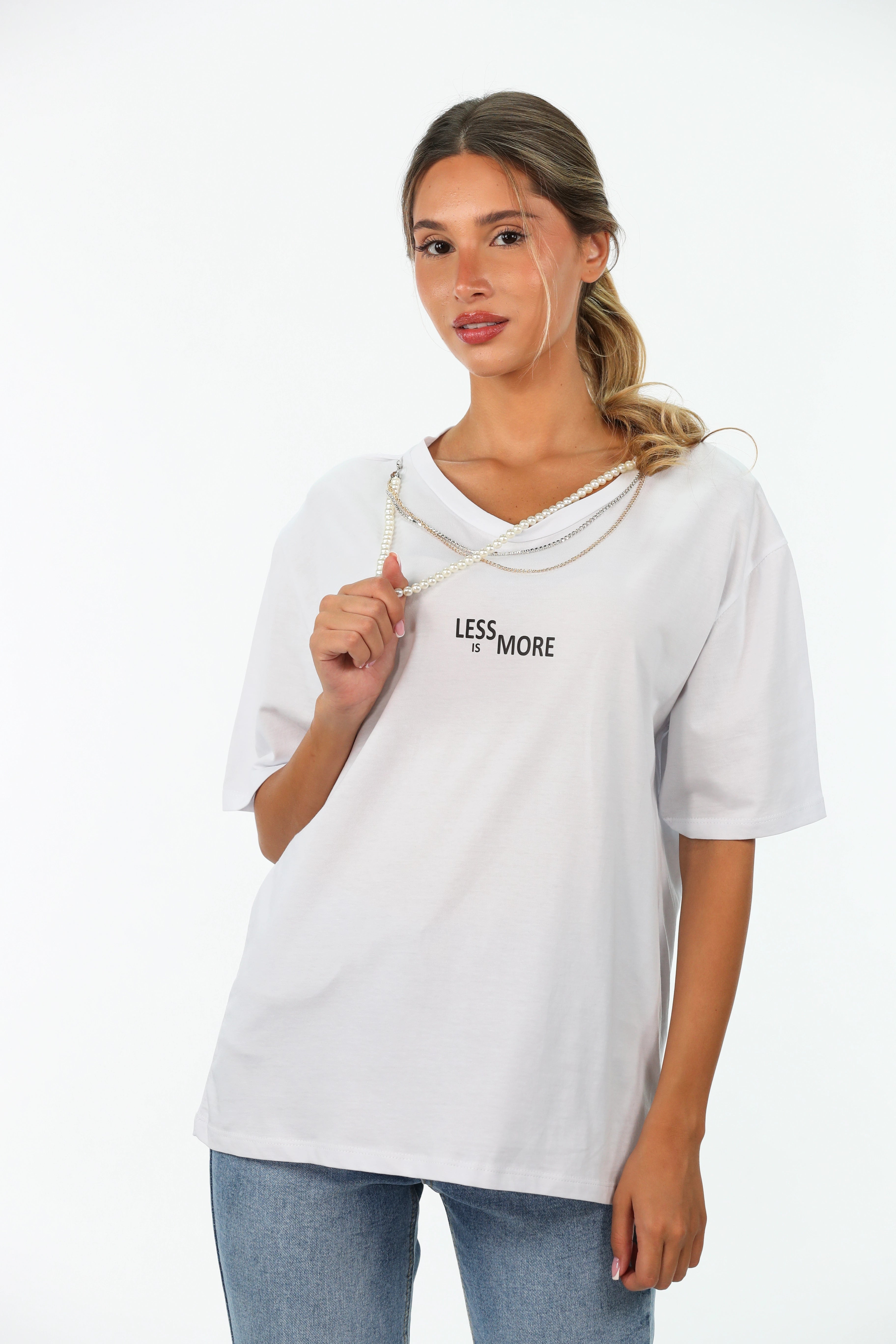 Oversized White T-shirt With Necklace Design Jersey Fabric Tulle Fabric Batik Fabric