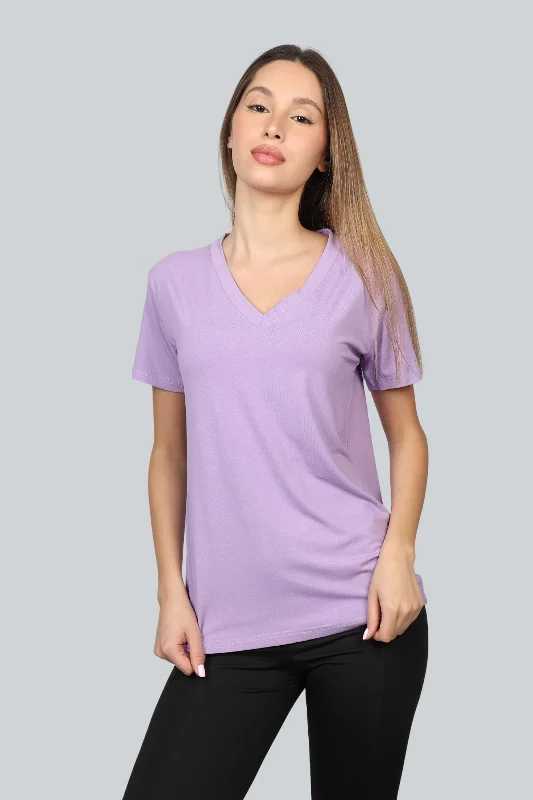 Purple Basic V-Neck T-Shirt Terry Blend Velvet Blend Canvas Blend