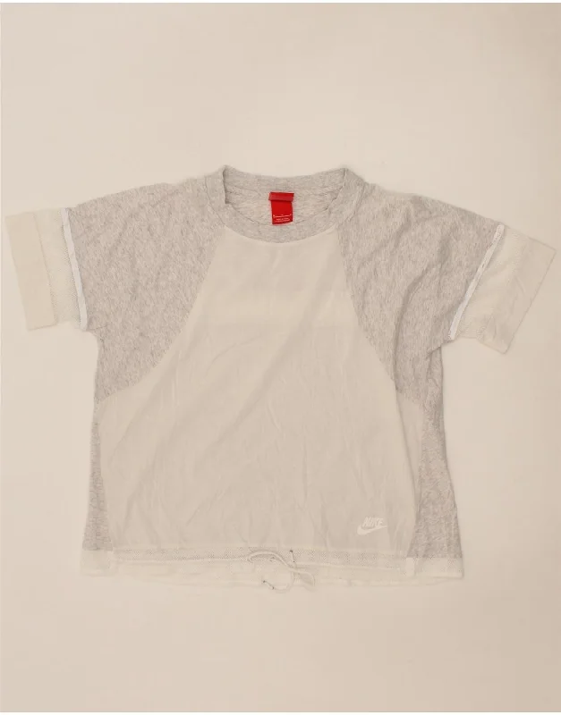 NIKE Womens T-Shirt Top UK 14 Medium Grey Colourblock Rayon Velvet Corduroy