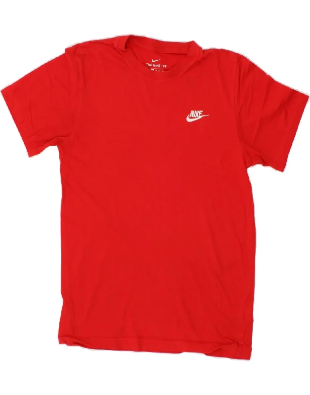 NIKE Womens T-Shirt Top UK 6 XS Red Cotton Collared Crew Neck Turtle Neck