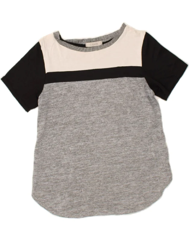 OASIS Womens T-Shirt Top UK 12 Medium Black Colourblock Zippered Buttoned Snapped