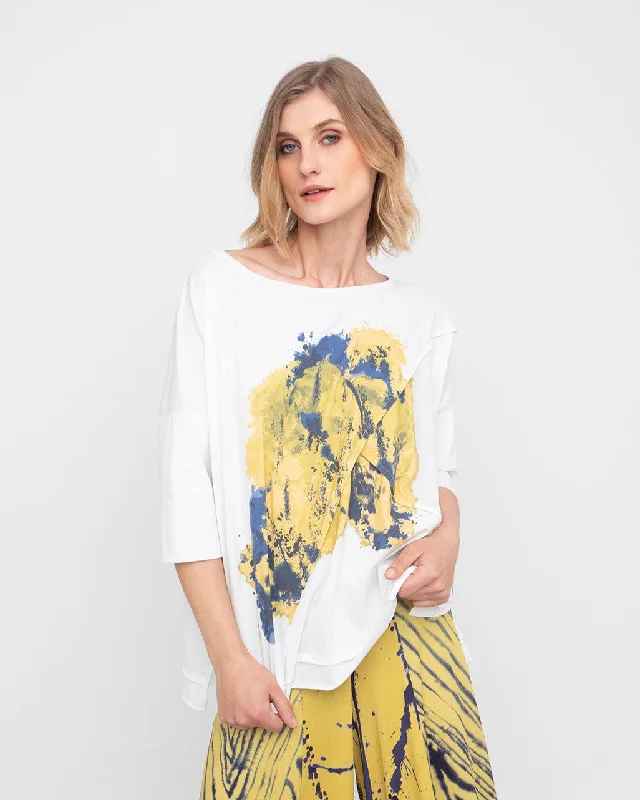 Ozai N Ku Malta Tee, Yellow Silk Blend Satin Velvet