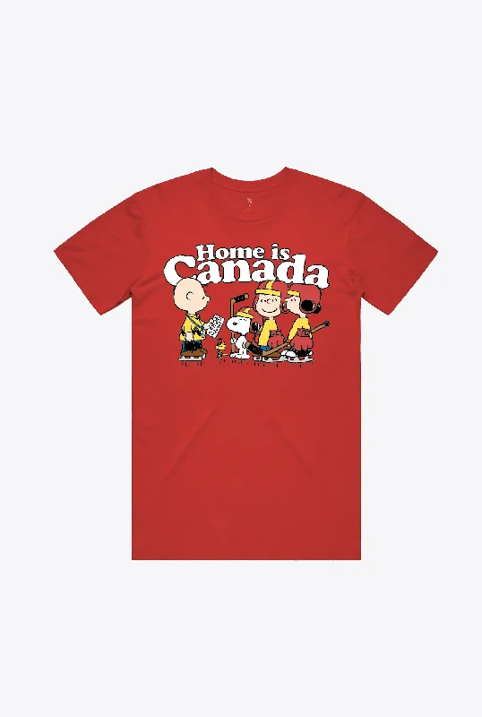 P/C x Peanuts Hockey Home is Canada T-Shirt - Red Beaded Sequined Faux Fur