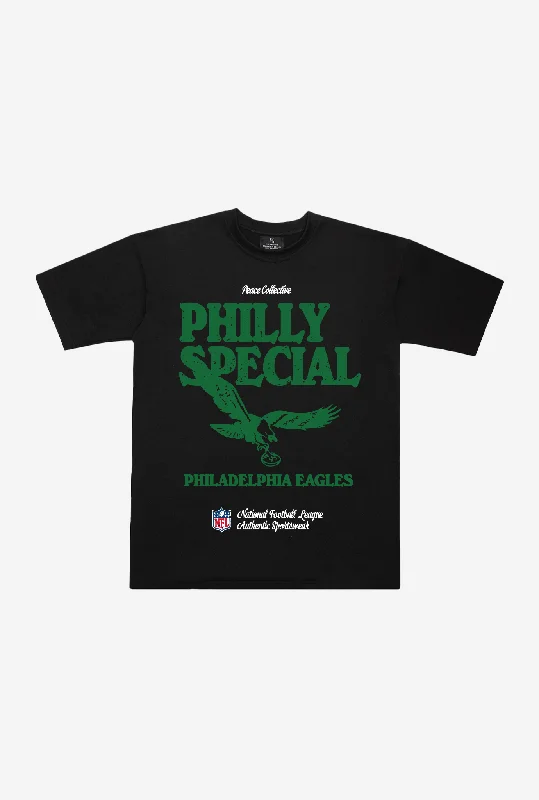 Philadelphia Eagles Vintage Ad Heavyweight T-Shirt - Black Beaded Sequined Faux Fur
