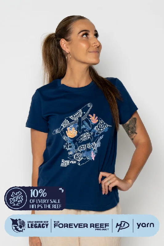 Protect Our Coral To Save Our Reef Cobalt Cotton Crew Neck Women's T-Shirt Mesh Blend Leather Blend Suede Blend