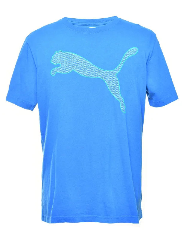 Puma Printed Blue T-shirt - L Collared Crew Neck Turtle Neck