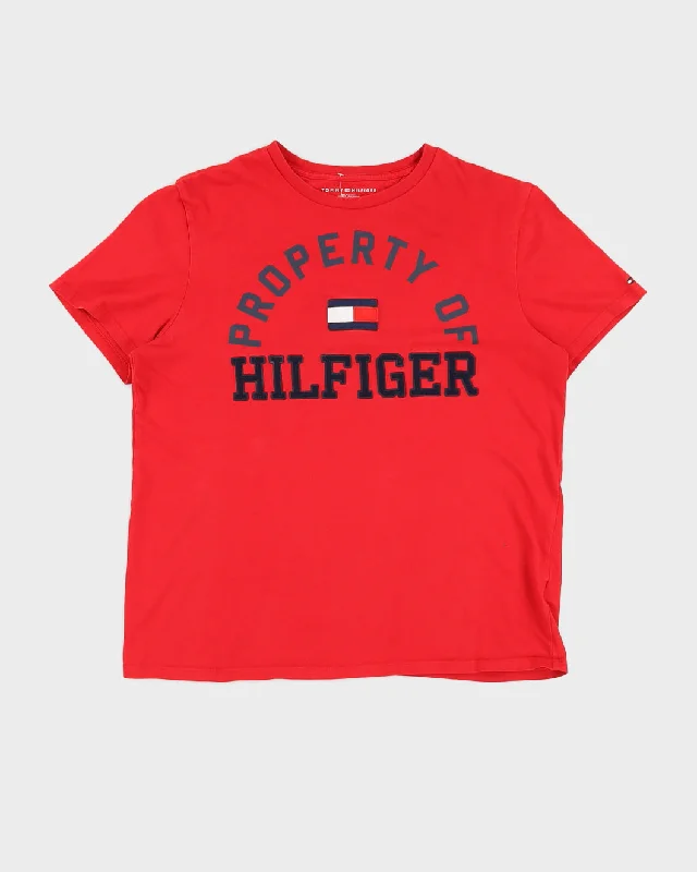 Red Tommy Hilfiger Logo T-shirt - M Chenille Fabric Brocade Fabric Lace Fabric