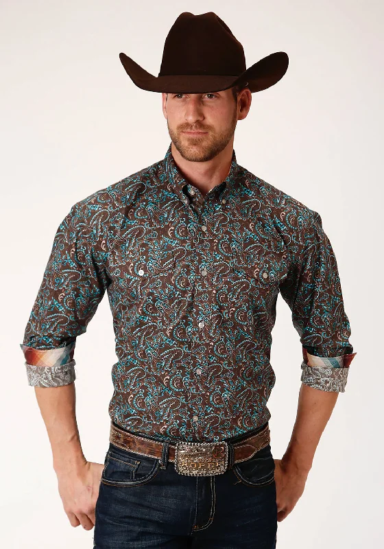 Roper Mens Brown 100% Cotton Canyon Paisley BD L/S Button Shirt Chenille Fabric Brocade Fabric Lace Fabric Roper Mens Brown 100% Cotton Canyon Paisley BD L/S Button Shirt Chenille Fabric Brocade Fabric Lace Fabric