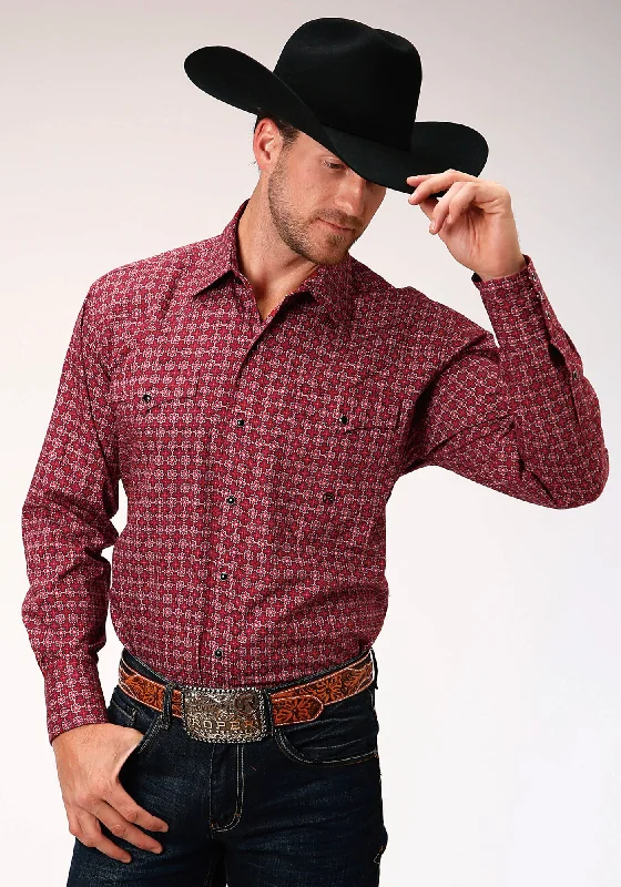 Roper Mens Red 100% Cotton Foulard L/S Snap Shirt Cozy Warm Stylish