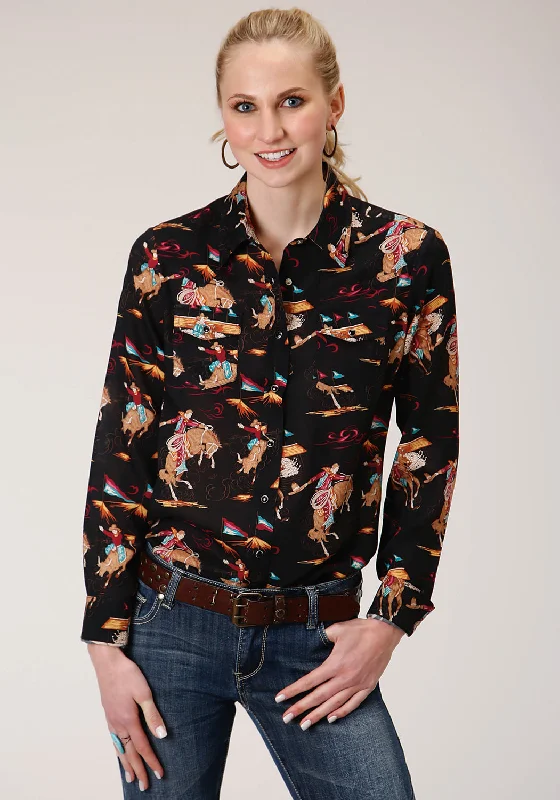 Roper Womens Black Rayon/Nylon Retro Rodeo L/S Shirt Hooded Caped Shawl Collar
